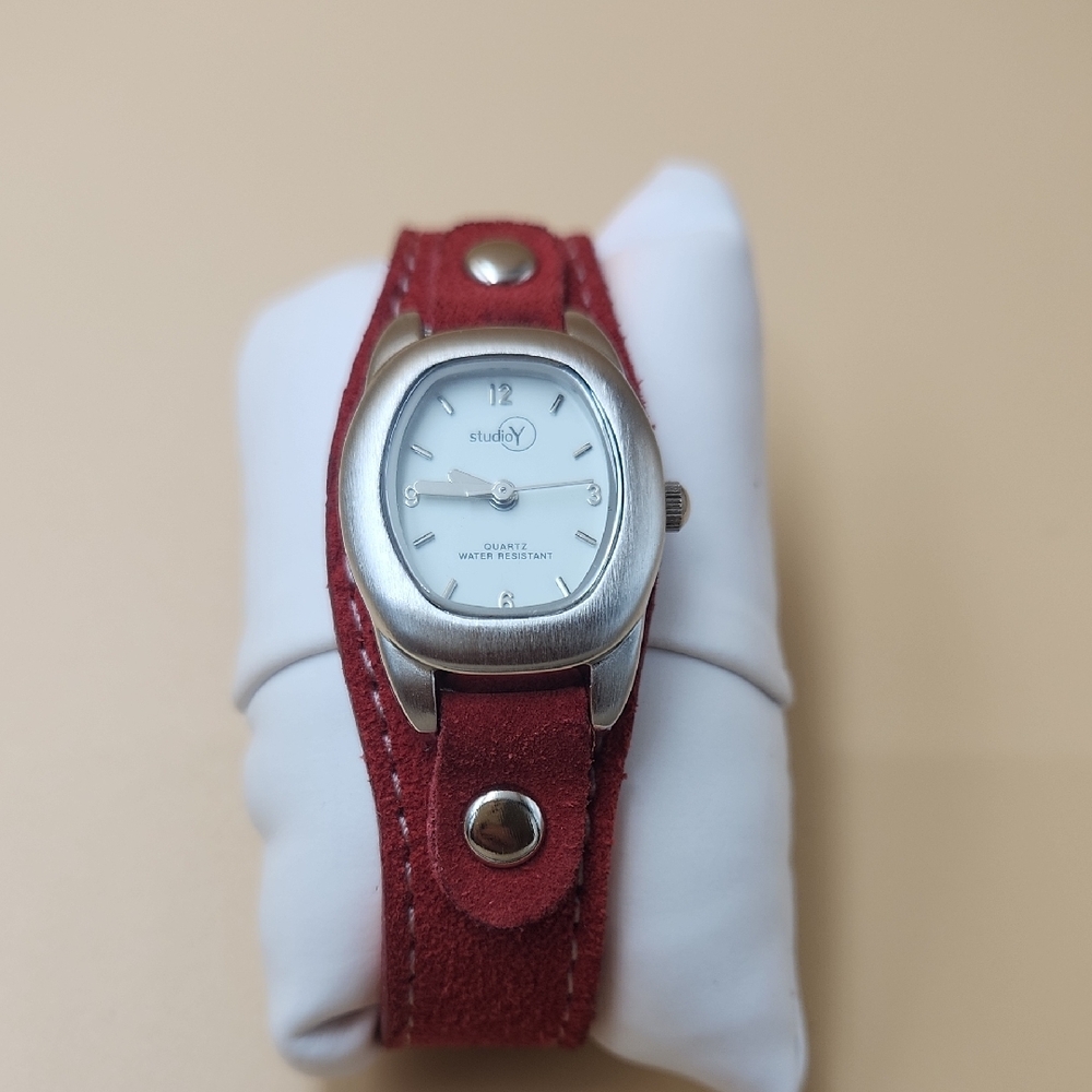 Studio Y Red Suede Strap Watch